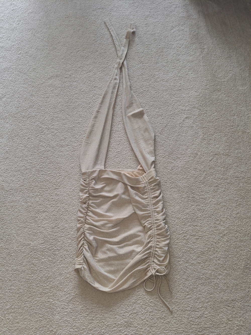 Gold Sparkle Ruched Halter Mini Dress